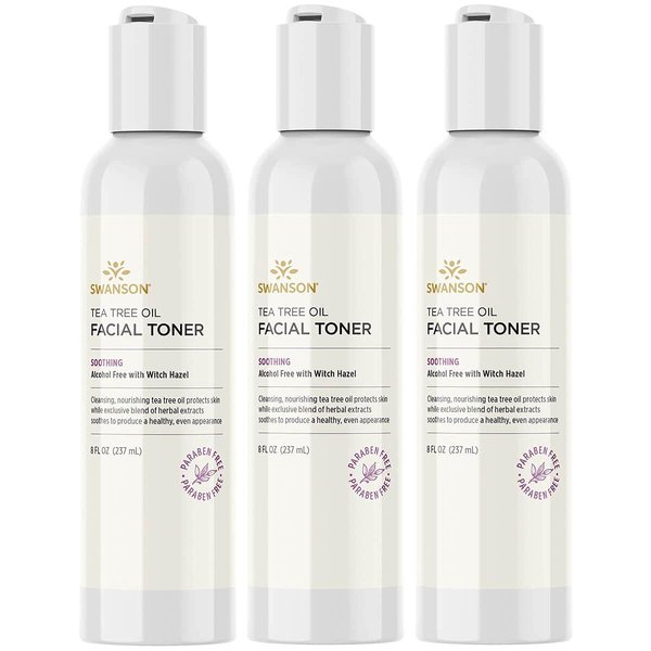 Swanson Tea Tree Oil Facial Toner with Witch Hazel 8 Ounce (237 ml) Liquid (3 Pack)