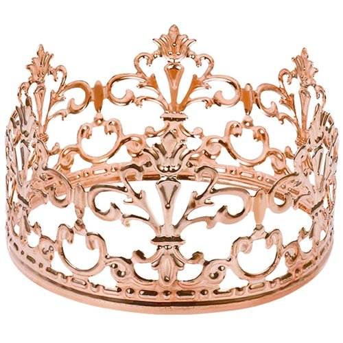 Vintage Rose Gold Crown Cake Topper, Happy Birthday Cake Topper Party Decor, Cake Decoration Baby Crown for Boys Girls, Cake Decor for Parties Weddings Cake Topper, diameter 3.97 inch height 2.28 inch