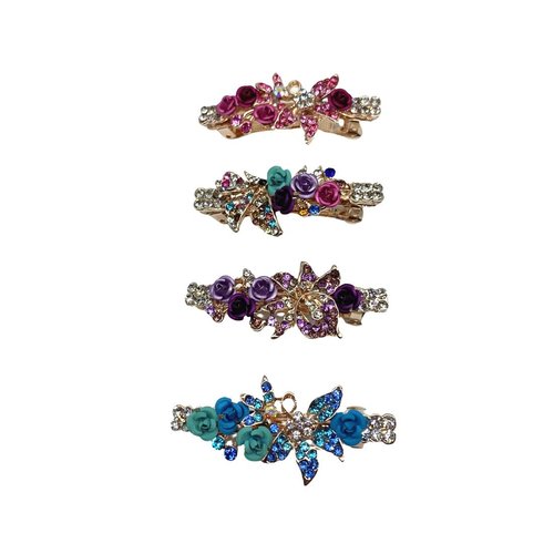 4 PCS Hair Barrettes for Women Ladies, Vintage Flower Crystal Rhinestones Barrettes Spring Hair Barrettes Clip Accessories Women Fashion Ponytail Holders Barrettes for Daily Wear
