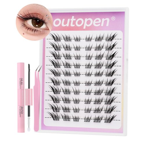 outopen Manga Lash Clusters Fox Eye Lashes DIY Lash Extension Kit Left & Right C Curl Lash Clusters Natural Wispy Fairy Lash Clusters Kit with Lash Bond and Seal Tweezers