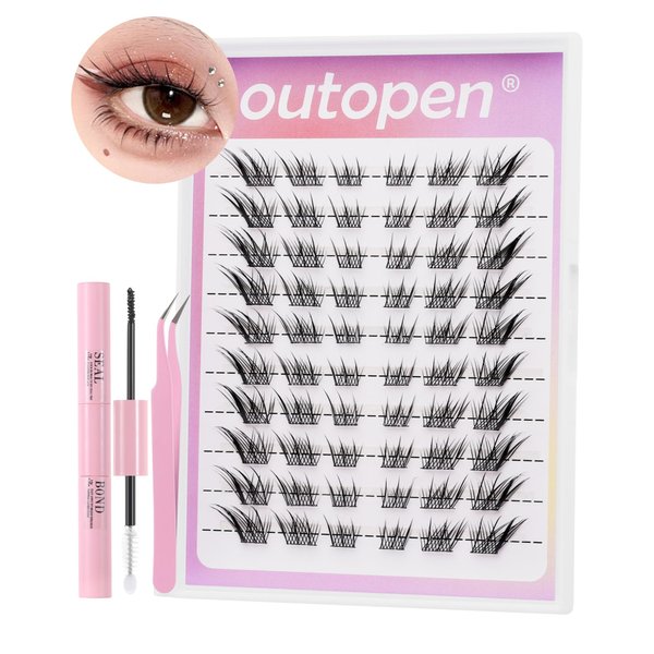 outopen Manga Lash Clusters Fox Eye Lashes DIY Lash Extension Kit Left & Right C Curl Lash Clusters Natural Wispy Fairy Lash Clusters Kit with Lash Bond and Seal Tweezers