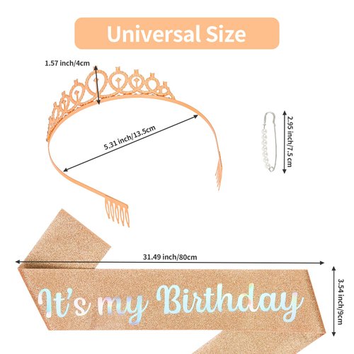 Araluky Birthday Crown and Sash for Women & Its My Birthday Sash Birthday Tiara for Women Birthday Crowns for Women Parties Favors