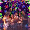 Neon Birthday Party Decorations Neon Happy 16th Birthday Banner Backdrop Glow in The Dark Party Decorations with UV Black Light Reactive for Let Glow Neon Birthday Blacklight Halloween Party Supplies