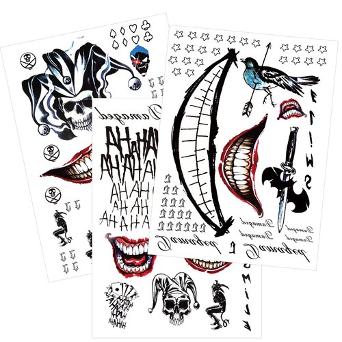 3 Sheets PADOUN Temporary Tattoos, Halloween Fake Tattoos for Men, Tattoo Sticker for Halloween Cosplay Costumes and Party Accessories