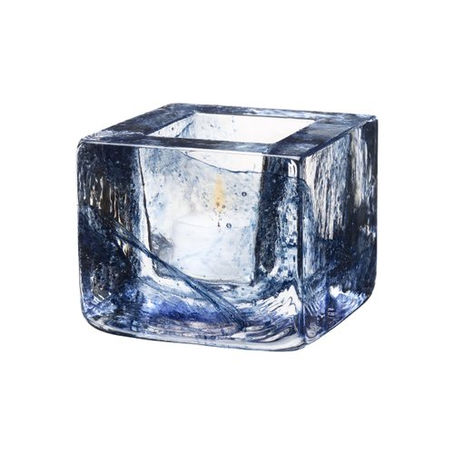 Kosta Boda Brick Votive, Tealight Candle Holder | Made from Crystal - Cube Brick Shape | Contemporary Art | Shelf Decoration & Table Centerpiece | 3" x 3.4" - Blue