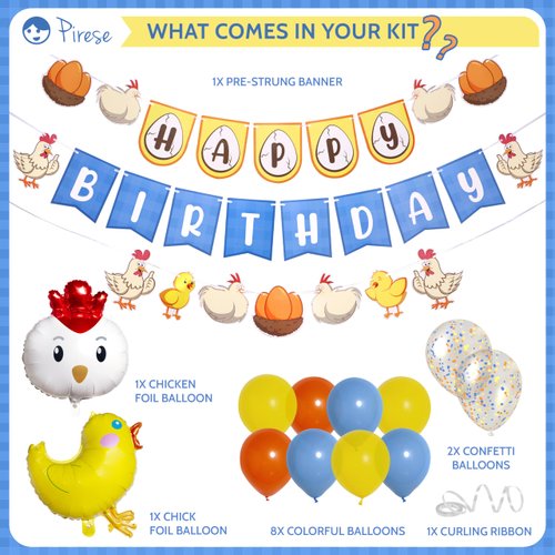 Pirese Chicken Birthday Decorations, Chicken Party Decorations, Chicken Decorations for Party | Chicken Party Supplies | Chick Party | Baby Chicken Party Decorations | Chicken Balloons | Bday Banner