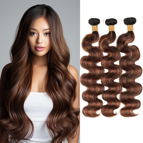 Highlight Bundles Human Hair P4/30 Brown Bundles Body Wave Human Hair Bundles 12 14 16 Inch Unprocessed Ombre Bundles Brazilian Highlight Body Wave Bundles Remy Hair Extensions