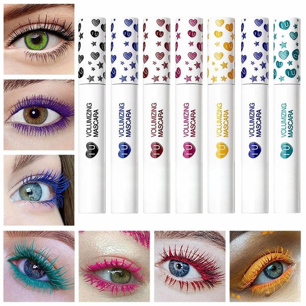 MAEPEOR Colored Mascara Set 7 Pack Longlasting Waterproof and Smudgeproof Mascara Kit Cruelty Free & Vegan Volume Mascara (7 Colors Set 1)