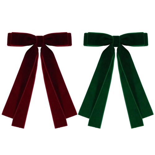 Topbuti 2PCS Velvet Hair Bows Hair Clip Black Red Green Hair Ribbon Ponytail Holder Accessories Slides Metal Clips Hair Bow for Women Girls Toddlers Teens Kids (Wine Red & Green)