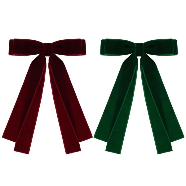 Topbuti 2PCS Velvet Hair Bows Hair Clip Black Red Green Hair Ribbon Ponytail Holder Accessories Slides Metal Clips Hair Bow for Women Girls Toddlers Teens Kids (Wine Red & Green)