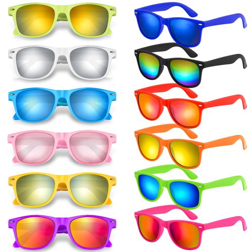 Bouiexye 24 Pack Neon Sunglasses with Colorful Lenses in Bulk for Birthday Beach Pool Party Supplies, 12 Bright Colors