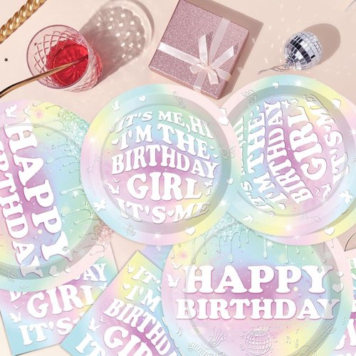 40PCS Its Me Hi Im The Birthday Girl Its Me Plates and Napkins In My Birthday Era Party Disposable Tableware Set Music Birthday party Supplies Girl Happy Birthday Plates Napkins for 10 Guests