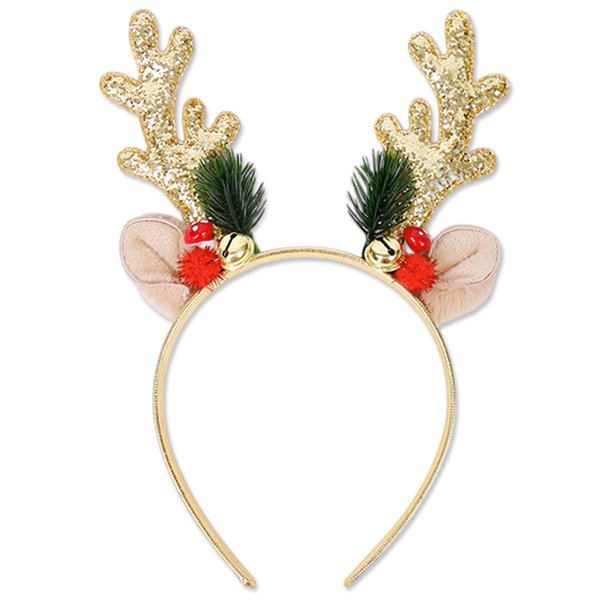 SHANRUN Christmas Headband for Women Xmas Shiny Deer Antler Bell Hair Accessories Ears Head Bands for Women's Hair Adult Girls Party Decorations Christmas Festival Fashion Supplies,Gold