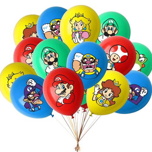 Rekcopu Brothers Latex Balloons, 48pcs Assorted Colors, Boys Department, Super Bros Themed Birthday Party Supplies