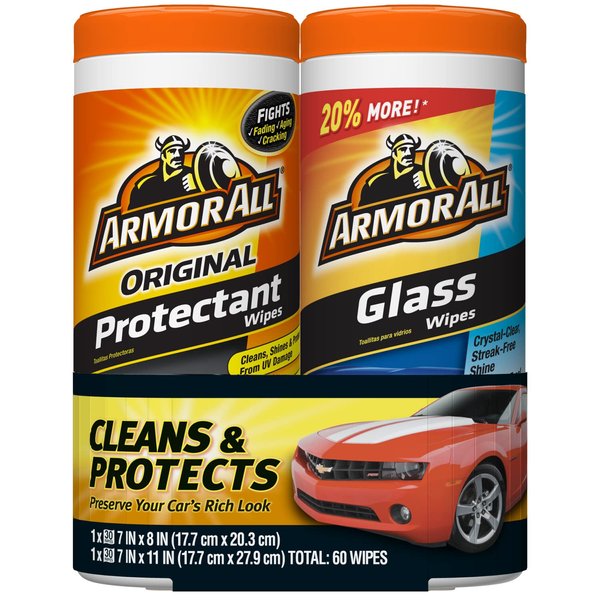 Armor All Protectant Wipes and Glass Wipes by Armor All, Car Cleaning Wipes and Car Glass Wipes, 30 Count Each, 2 Pack