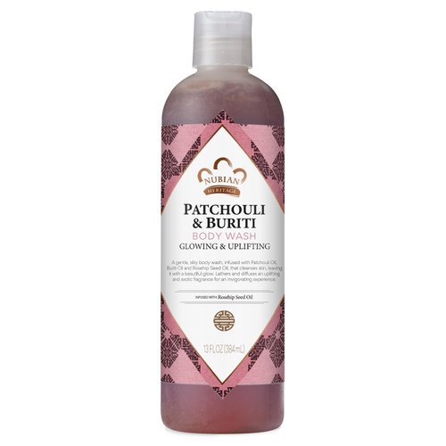 Nubian Heritage Body Wash, Patchouli & Buriti – Toning & Uplifting Shower Essentials Body Soap with Aloe Vera & Rosehip Seed Oil, 13 Oz