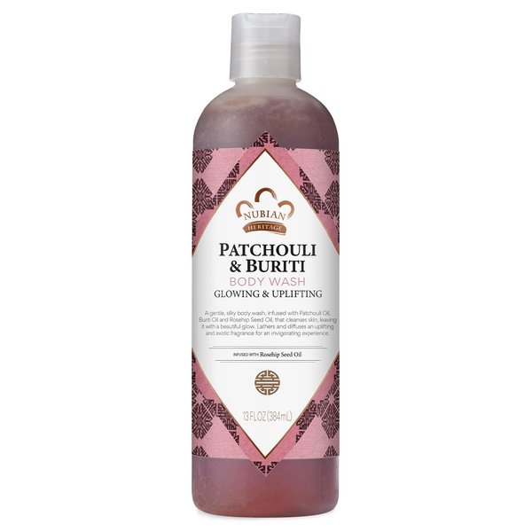 Nubian Heritage Body Wash, Patchouli & Buriti – Toning & Uplifting Shower Essentials Body Soap with Aloe Vera & Rosehip Seed Oil, 13 Oz