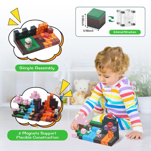 SKTMYY Magnetic Blocks-100PCS Build Magnet Magic Forest World Set Magnetic Building Blocks, STEM Sensory 0.98” Magnetic Cubes for Kids Toddlers for Boys & Girls Ages 3 4 5 6 7 8 9 10 12