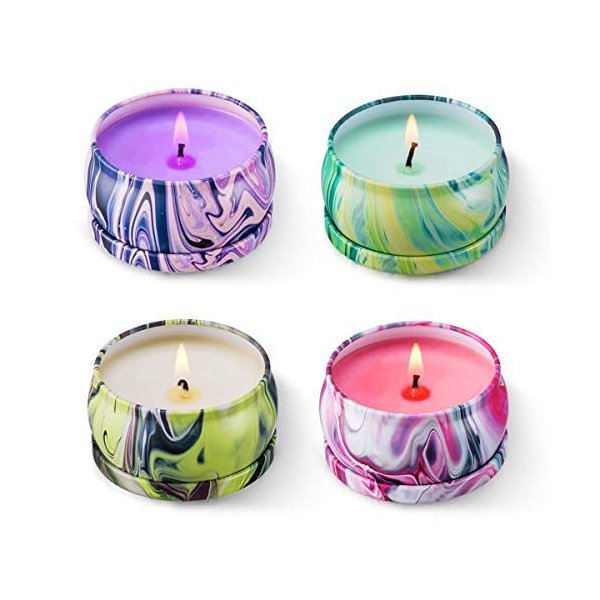 Soy Wax Aromatherapy Scented Candles Gift Set Lavender Vanilla Eucalyptus & Rosemary, Really Natural Fragrance Essential Oils Travel Tin Relaxing Candle for Stress Relief, Pack 4