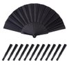 HUNANBANG 1 Dozen 12 Pieces Folding Hand Fans Church Wedding Gift, Party Favors, DIY Decoration Gift Size9 Wholesale 12pack (Black)
