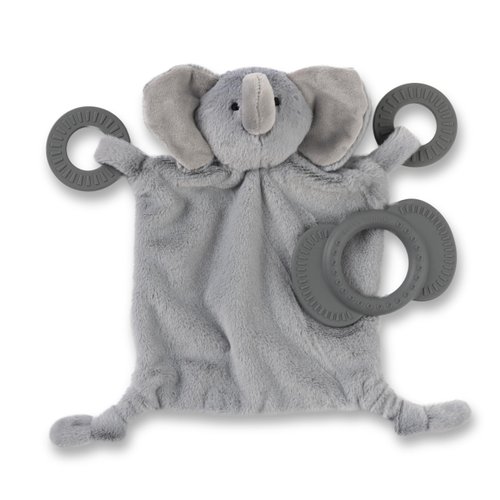 Bella Tunno Happy Teether and Buddy – Soft, Plush Animal Baby Lovey and Easy Grip Baby Teether Toy for Baby Teething Relief and Comfort (Elephany Teether and Lovey)