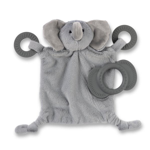 Bella Tunno Happy Teether and Buddy – Soft, Plush Animal Baby Lovey and Easy Grip Baby Teether Toy for Baby Teething Relief and Comfort (Elephany Teether and Lovey)