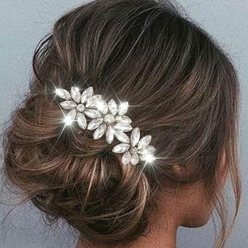 EASEDAILY Wedding Hair Comb Silver Crystal Hair Pieces Rhinestone Bridal Hair Accessories for Brides and Women