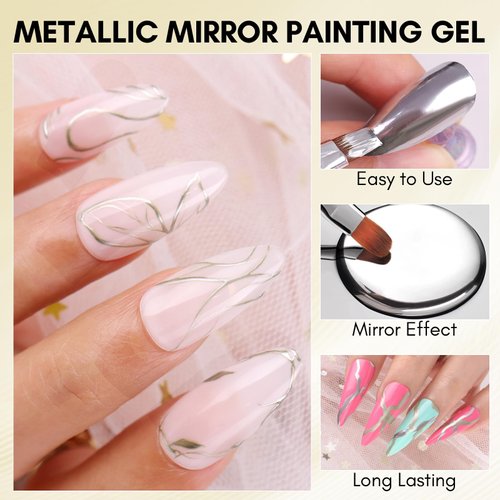 Makartt Chrome Gel Nail Polish Set: Metallic Gel Nail Polish, Silver and Gold 3D Metal Painting Gel for Nail Art Soak off UV/LED Glossy Mirror Effect Nail Glue Gel for Home Salon DIY Manicure（2pcs）