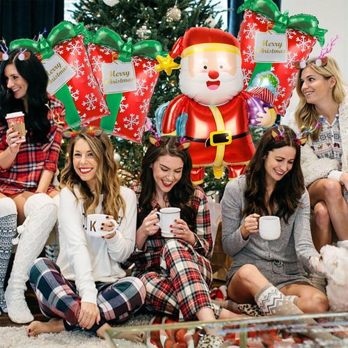 Christmas Balloons Set, Santa Balloons, Christmas Gift Balloons, Christmas Foil Balloons for Christmas Balloons Decorations - 4Pcs