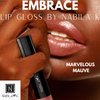 Nabila K Lip Gloss - Moisturizing Lip Color Derived from Natural Pigments for Shimmery Sheen - Cruelty-Free, No Sulfates, Parabens, Phthalates - 0.25 oz - Creamy - Embrace
