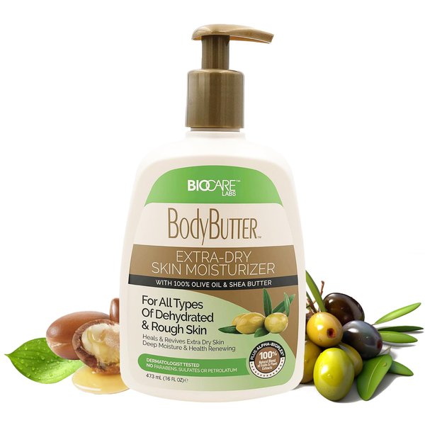 Biocare Labs Moisturizing Body Butter - Body Cream With Natural Shea Butter, Olive Oil, and Vitamin E - Instantly Penetrates and Deeply Renews Skin - Lotion Designed For Dry Skin- 16 OZ