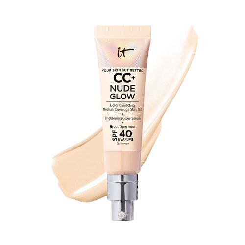 IT Cosmetics CC+ Nude Glow Lightweight Foundation + Glow Serum with SPF 40 - With Niacinamide, Hyaluronic Acid & Green Tea Extract - Light - 1.08 fl oz