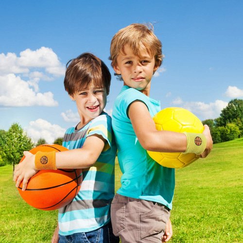 24 Pieces Sports Wristbands for Kids, Colorful Wrist Sweatbands Cotton Terry Cloth Wristbands with 6 Basketball Design for School Students Teacher Sports Party Birthday Party Favors, 6 Colors