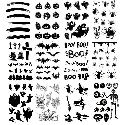 Kotbs 12 Sheets Halloween Face Tattoos, Black Spider Bat Pumpkin Temporary Tattoos, Realistic Fake Spider Face Decal Fall Temporary Tattoo for Face Body Men Women