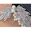 ALILANG Elegant Faux Pearl Silver Tone Crystal Rhinestone Leaves Bridal Hair Comb
