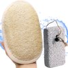 Coimoon Set (Made in Europe)- Exfoliating Organic Loofah Face Pads and Shower Sponge with Natural Pumice Stone, Loofa, Puff Sponge Scrubber Body for Men and Women (2 Piece Set, Natural)