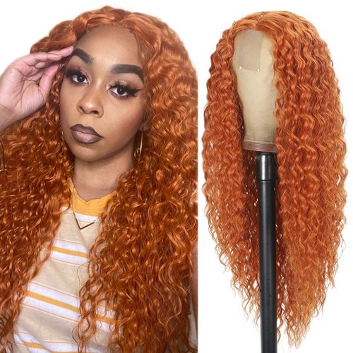 Orange Curly Wig for Women 26 Inch Long Curly Wigs Synthetic Ginger Orange Middle Part Curly Wigs for Women Daily Party Cosplay Use