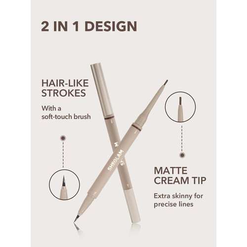 SHEGLAM Dual-Sided Eyebrow Pencils Cream Waterproof Long Lasting Eye brow Pen Makeup - Chocolate
