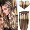 Wire Hair Extensions Chestnut Brown Mixed Platinum Blonde Highlights Real Wire Hair Extensions 20 inch Straight Invisible Wire Hair with Fish Line Natural Hair 100g