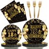 Kepeel 96Pcs 18th Birthday Party Tableware Set, Black Gold Time To Adult Birthday Party Decorations Supplies for Boys Girls Cheers to 18 Years Birthday Party Plates Napkins Forks Favors, Serve 24