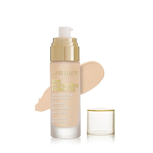 Swiss Beauty High Performance Foundation | Water-Resistant | Medium to Buildable Coverage | Lightweight | Easy to Blend | With Vitamin C & Niacinamide | Natural Beige, 55g