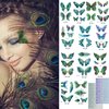 14 Pcs Peacock Butterfly Temporary Tattoos Sticker Self Adhesive Face Gems Peacock Pattern Butterfly-Shaped Face Tattoos Sticker with Green Blue Face Rhinestone Gems for Make-up Halloween Rave Party