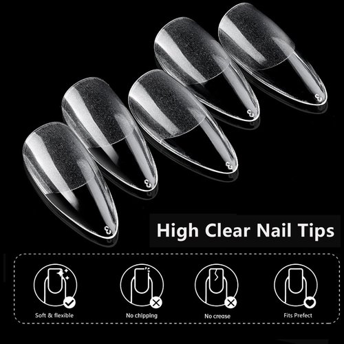 AddFavor 240pcs Almond Nail Tips Soft Gel x Nail Tips Medium Almond Fake Nails Full Cover Clear Acrylic Gel Nail Tips for Extension Nail Manicure Salon Home DIY