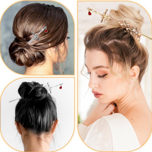 Mabor 4pcs Sword Hair Stick,Hair Chopsticks for Women,Vintage Design DIY Hair Style Long Hair Pins for Buns,Hanfu Dress Hair Accessories Women Girl Gifts