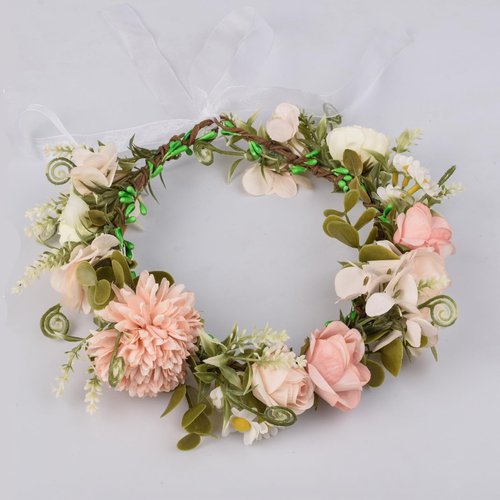 Floral Fall Artificial Wooland Wedding Flower Crown Bridal Headpiece Flower Girl Halo Photo Props FFL-01 (Coral)
