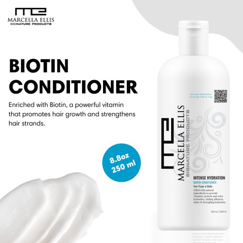 Marcella Ellis Biotin Leave-In Conditioner, for Type 4 Hair, Moisturizing and Strengthening Formula for Dry, Damaged Hair, Coiled, Textured Hair, Conditioner for Women and Women (8.8 Oz)