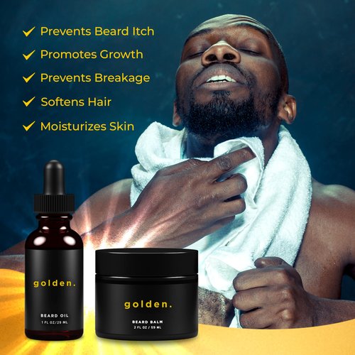 Golden Grooming Co. Beard Oil & Beard Balm Bundle for Men - Natural & Organic Beard Growth Kit - Tame, Style, Soften, and Moisturize Beard & Mustache - Infused with Shea Butter - 2 Piece Set