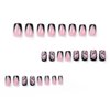 Butterfly Press on Nails Medium Square French Tip Fake Nails Black with Rhinestones Glitter Design Acrylic Glue on Nails Full Cover Pink False Nails Stick on Nails for Women Girls Manicure 24Pcs