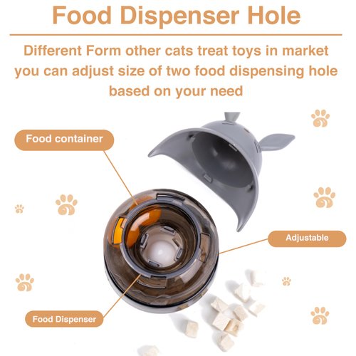 Wagably Cat Treat Puzzle Toy, Auto-Balancing Pet Food Dispenser - Brain Stimulating - Slow Feeder - Boredom Relief Kitten Toys, Interactive Training, Toy for Indoor Bored Cats (Grey, Cat)