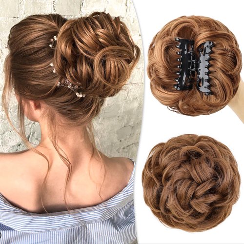 DeeThens Messy Hair Bun Scrunchies For Women, Claw Clip Messy Bun Hairpiece Curly Clip in Claw Hairpieces Combs add Ponytail Hair Pieces Scrunchies Synthetic Chignon Hair Extensions for Daily Wear